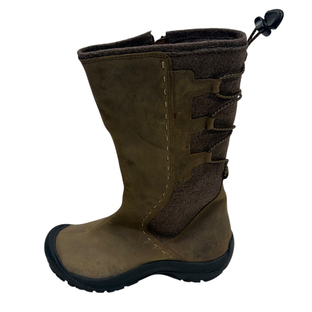 KEEN Bern Baby Bern Brown Leather Mid Calf Boots Womens Size 8 Side Zip Bungee